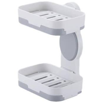 Wall-Mounted with Drained Plastic Soap Shelf, Two-Layer Rotatable Soap Dish, Suitable for Bathroom, Kitchen and Hotel